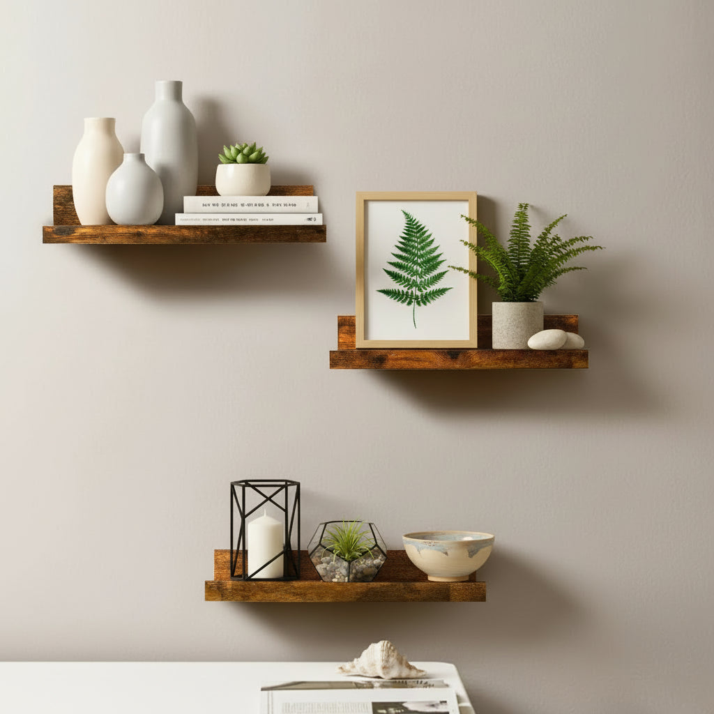 TerraFlow™ Minimalist Floating Wood Shelves (Set of 5)