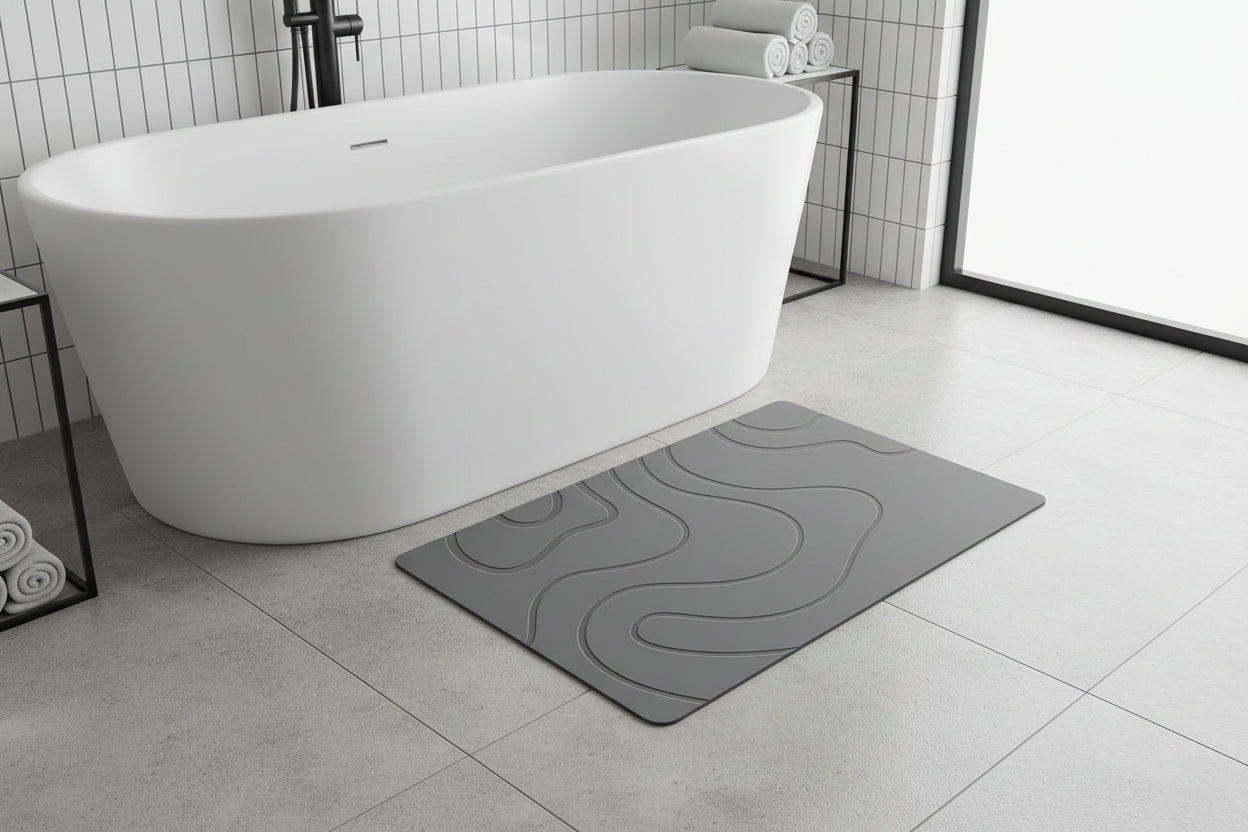 TerraFlow diatomite bath mat minimalist anti-slip decor for a zen home environment
