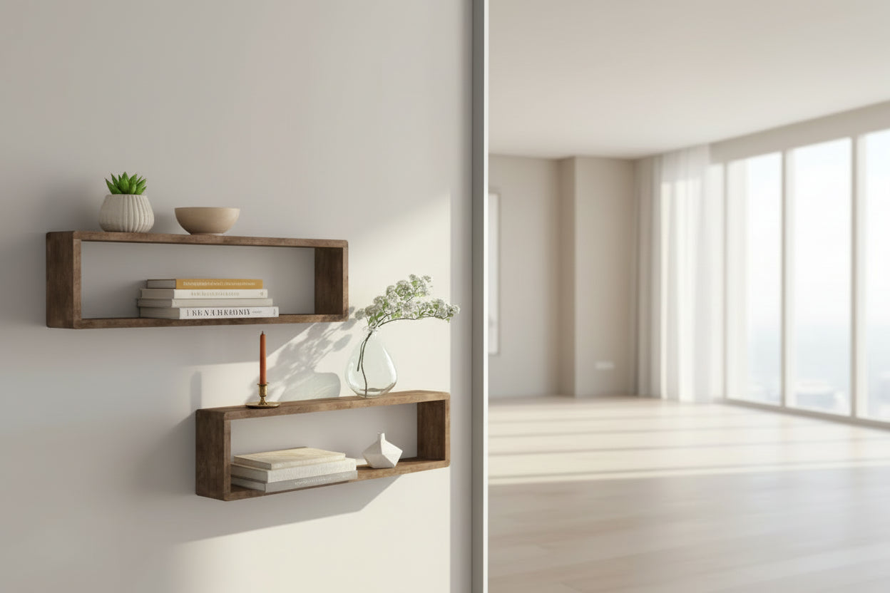 Stylish 2-Piece Alder Solid Wood Floating Shelf by Abbott