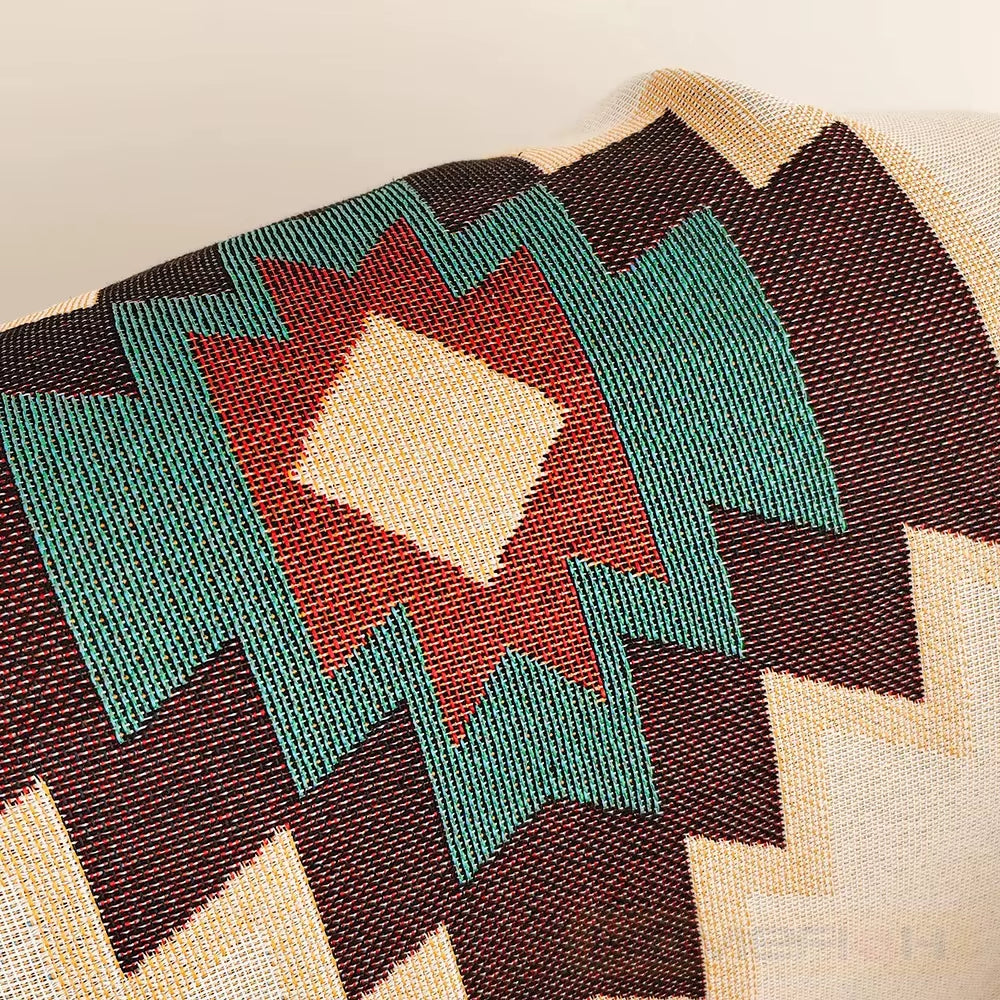 Aztec Geometric Woven Throw Blanket | Boho Fringe Tapestry