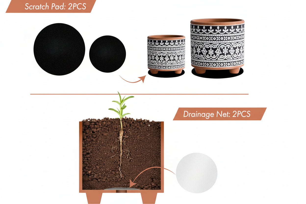 Midnight Lace Terracotta Planter Set | 4" & 6" Indoor Pots with Drainage, 